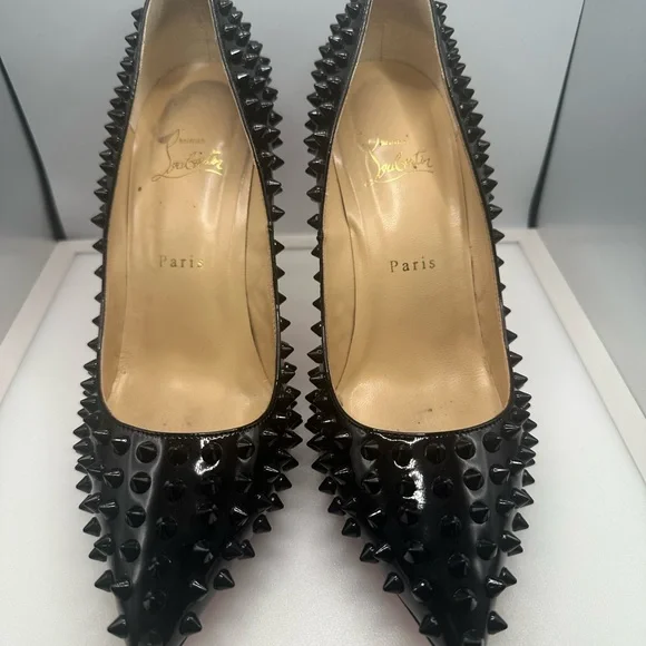 Christian Louboutin Black Patent Spiked Heels - Picture 3 of 10